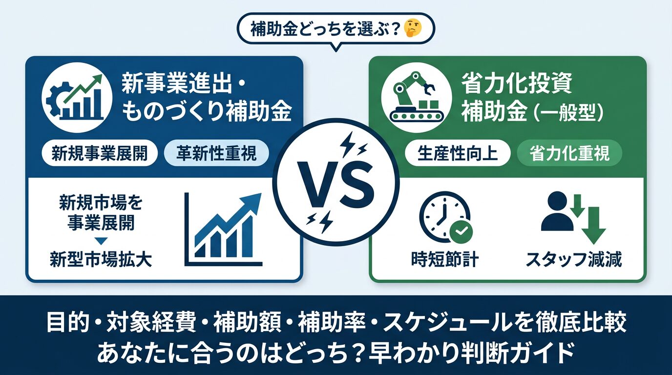 投稿についてもっと詳しく 新事業進出・ものづくり補助金と省力化投資補助金（一般型）の違い どちらを選ぶべきか徹底比較